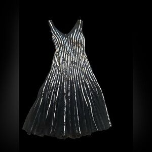 Chic Black and Silver Striped Midi Dress